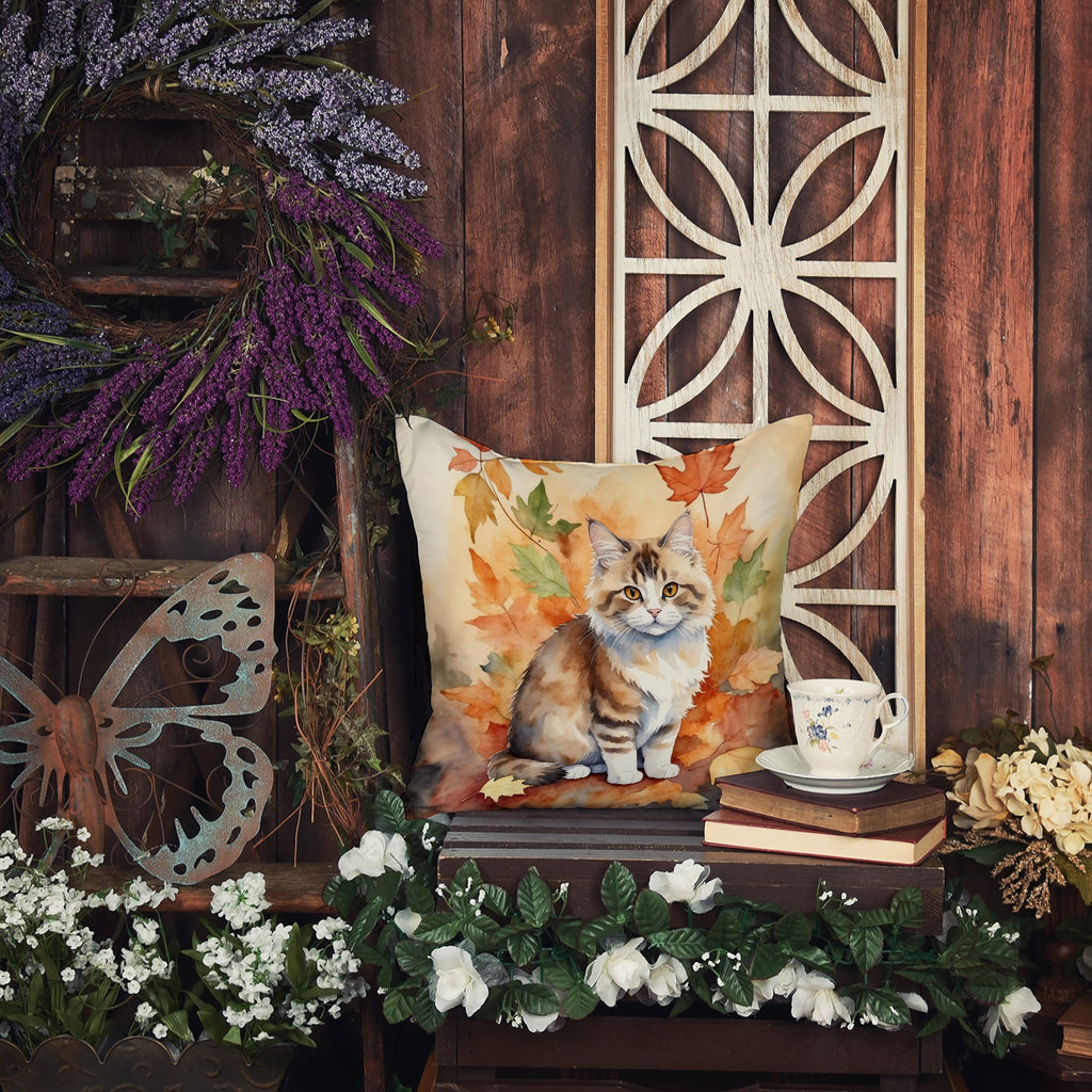 Ragamuffin Cat in Fall Leaves Decorative Throw Pillow 18x18 Indoor Outdoor Accent Cushion, Fabric Cover with Insert for Sofa, Bed, Porch & Living Room