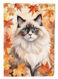 Ragdoll Cat in Fall Leaves House Flag 28x40 Porch Sleeve Pole Decorative Outside Yard Banner Artwork Wall Hanging, Polyester