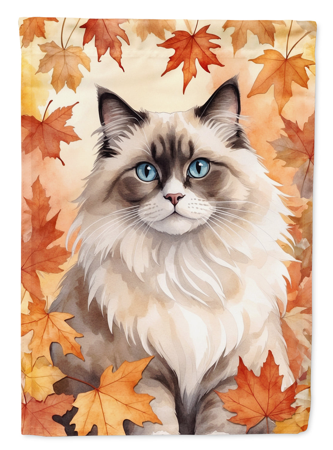 Ragdoll Cat in Fall Leaves House Flag 28x40 Porch Sleeve Pole Decorative Outside Yard Banner Artwork Wall Hanging, Polyester