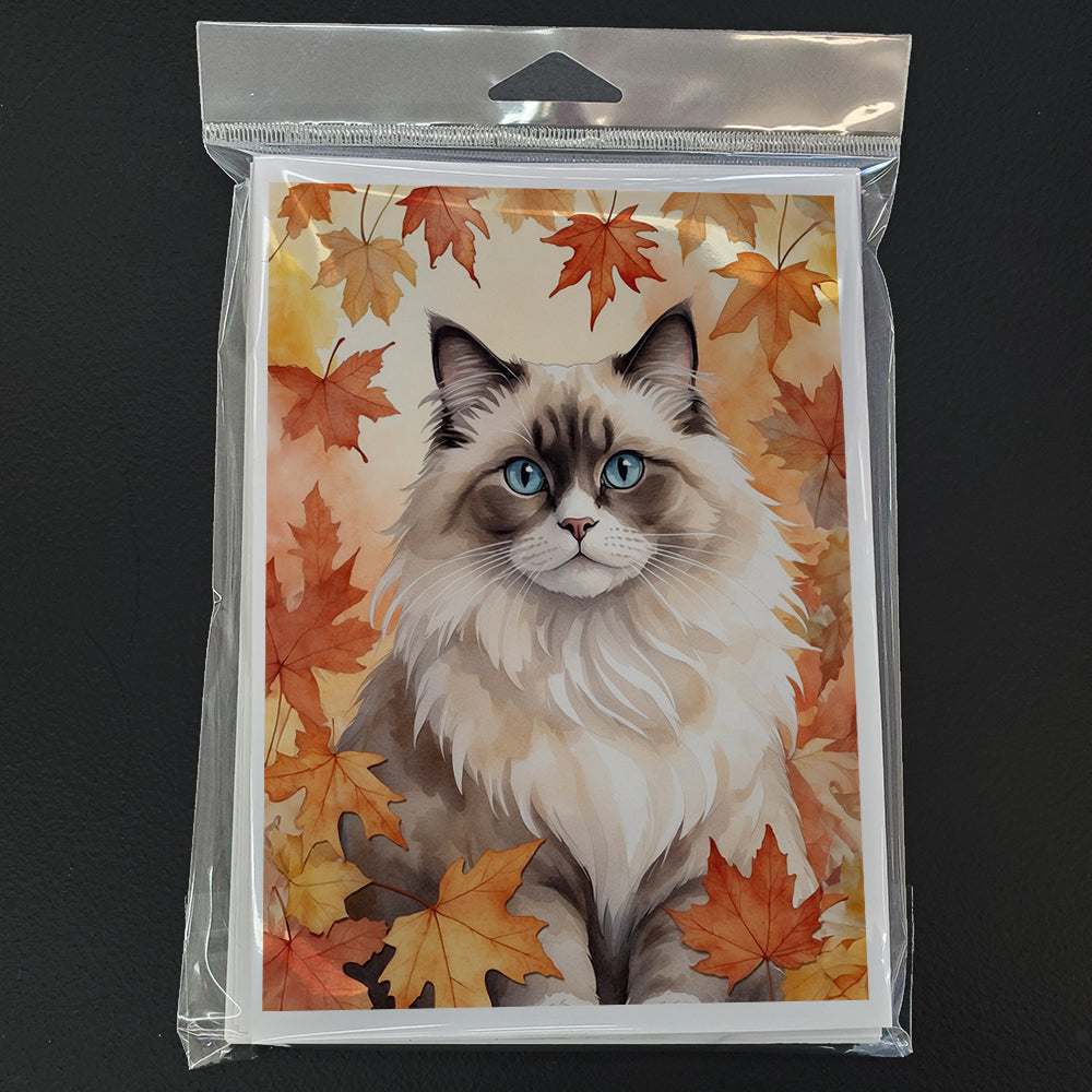 Ragdoll Cat in Fall Leaves Greeting Cards Pack of 8 Blank Cards with Envelopes Whimsical A7 Size 5x7