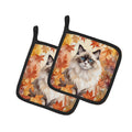 Ragdoll Cat in Fall Leaves Pot Holder Set of 2 Heat Resistant Quilted Hot Pads 7.5 x 7.5 Inch, Insulated Kitchen Trivets for Cooking & Baking