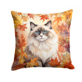 Ragdoll Cat in Fall Leaves Decorative Throw Pillow 14x14 Indoor Outdoor Accent Cushion, Fabric Cover with Insert for Sofa, Bed, Porch & Living Room