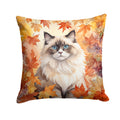 Ragdoll Cat in Fall Leaves Decorative Throw Pillow 18x18 Indoor Outdoor Accent Cushion, Fabric Cover with Insert for Sofa, Bed, Porch & Living Room