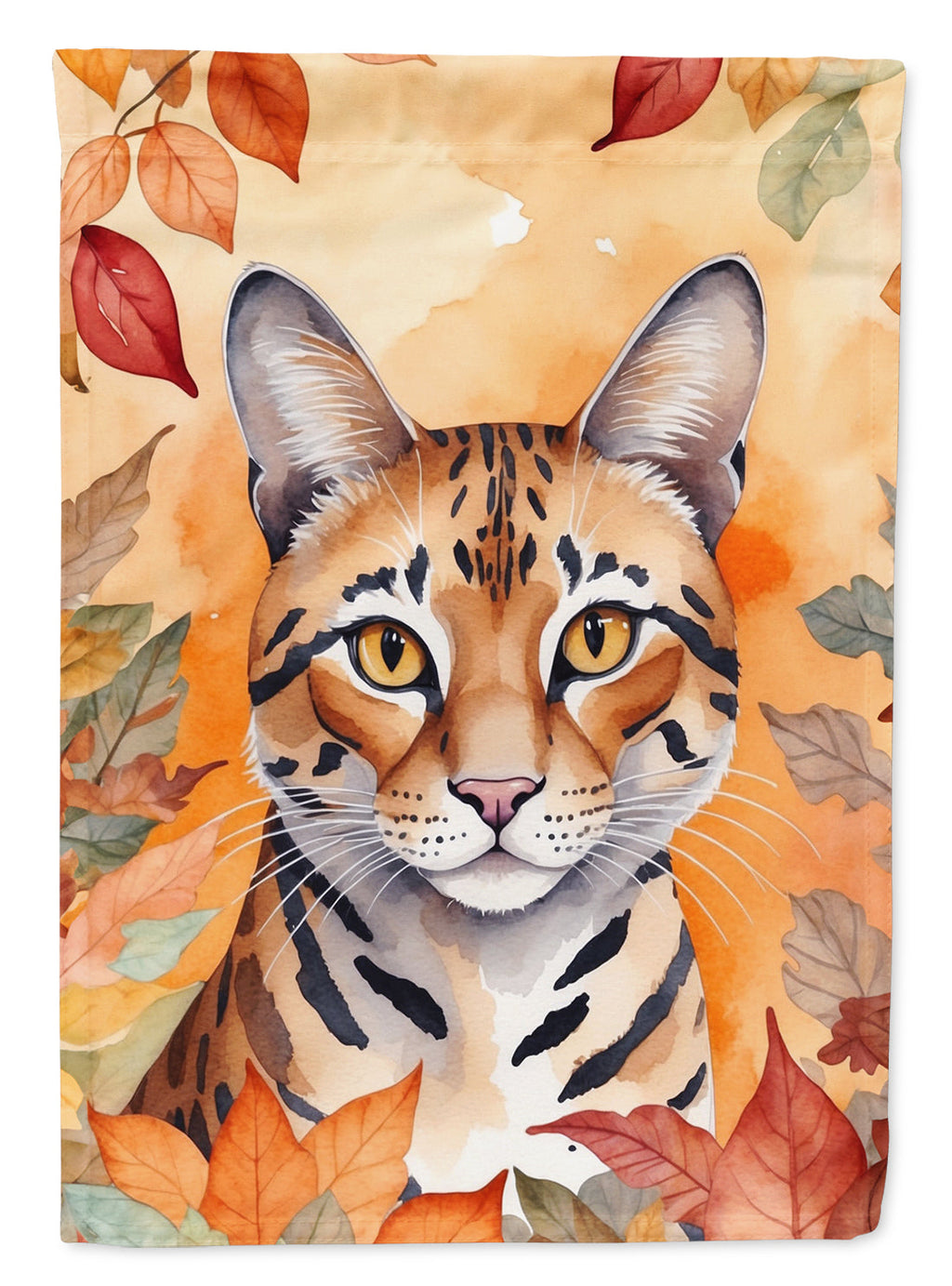 Safari Cat in Fall Leaves House Flag 28x40 Porch Sleeve Pole Decorative Outside Yard Banner Artwork Wall Hanging, Polyester