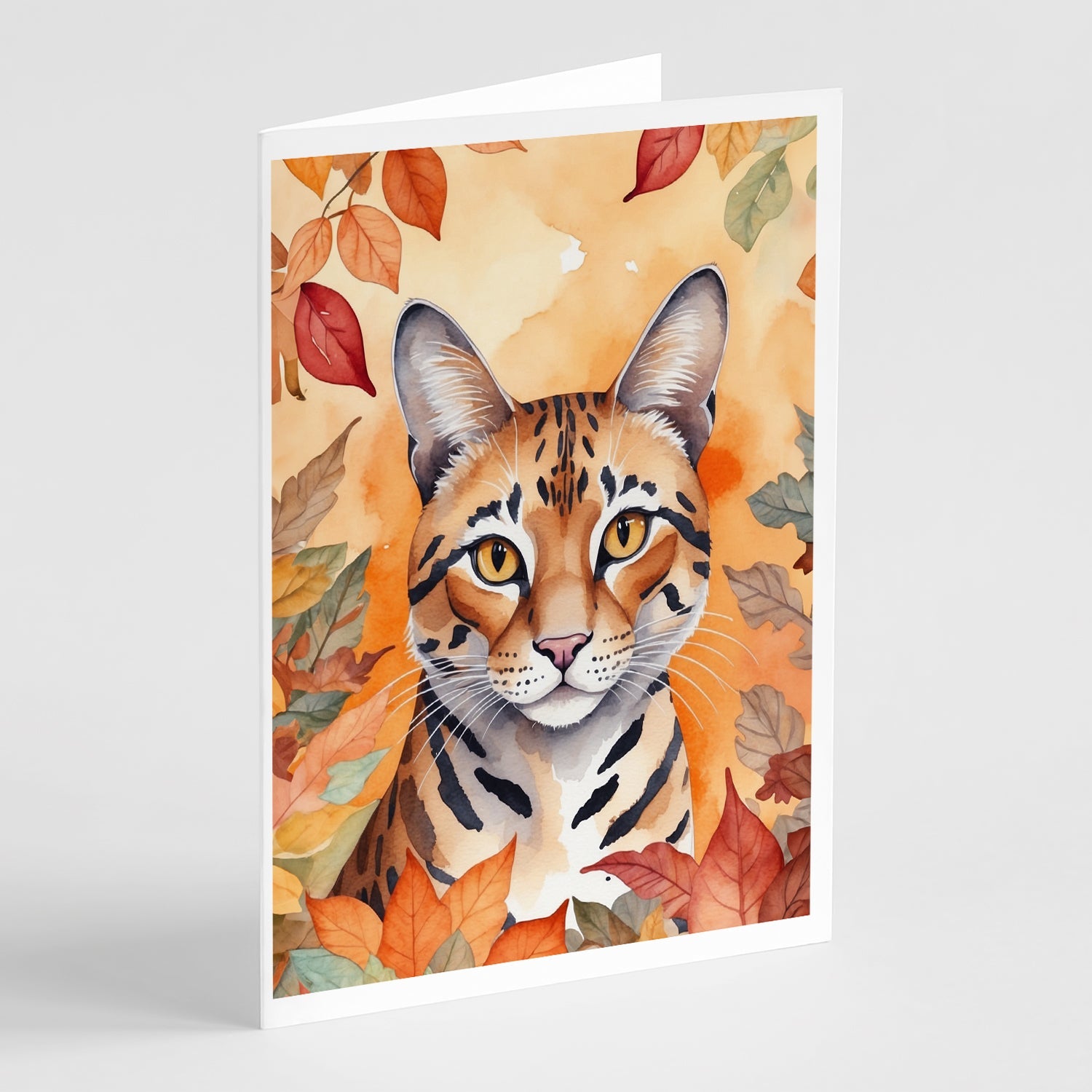 Safari Cat in Fall Leaves Greeting Cards Pack of 8 Blank Cards with Envelopes Whimsical A7 Size 5x7