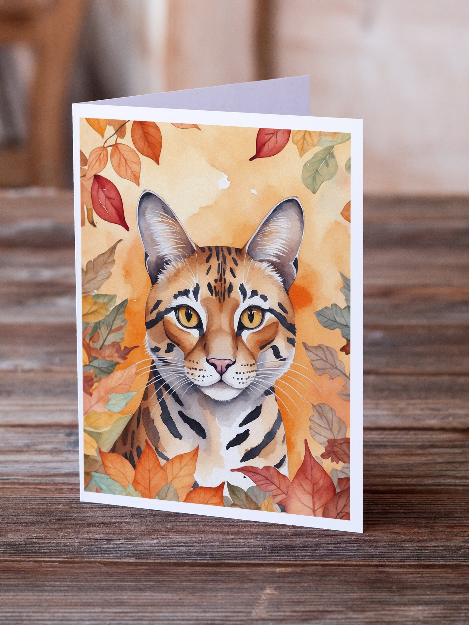 Safari Cat in Fall Leaves Greeting Cards Pack of 8 Blank Cards with Envelopes Whimsical A7 Size 5x7