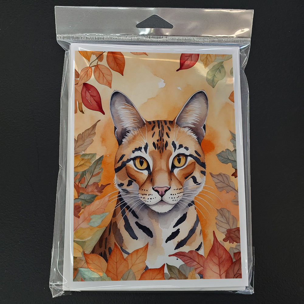 Safari Cat in Fall Leaves Greeting Cards Pack of 8 Blank Cards with Envelopes Whimsical A7 Size 5x7