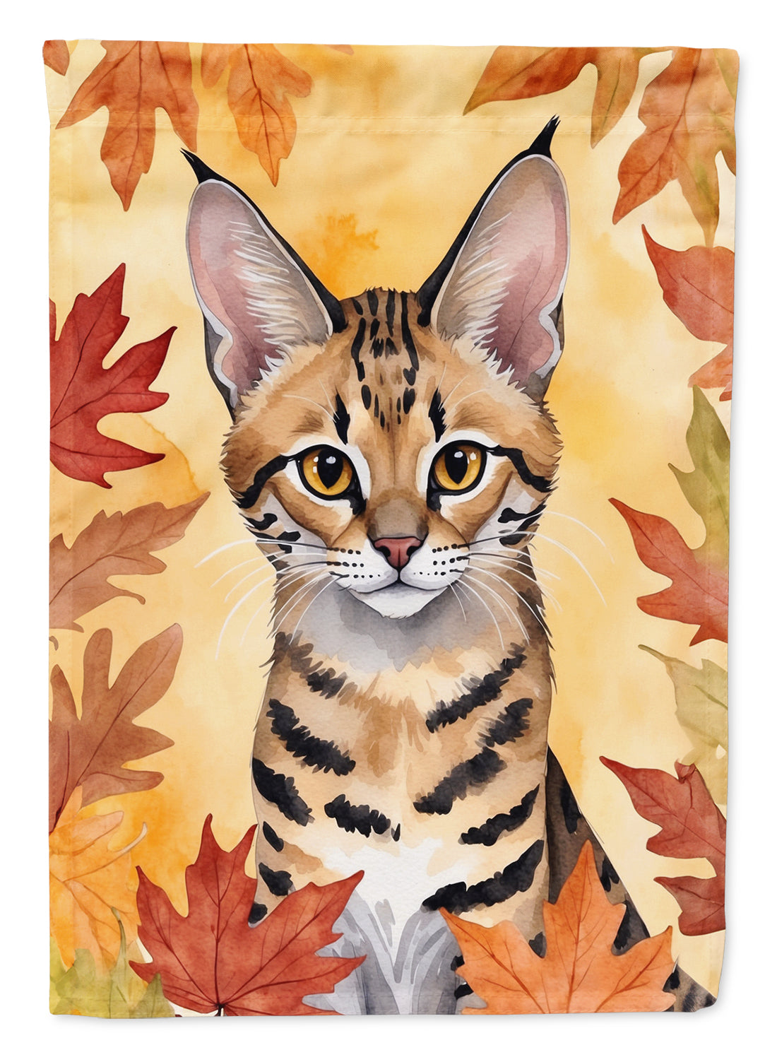 Savannah Cat in Fall Leaves House Flag 28x40 Porch Sleeve Pole Decorative Outside Yard Banner Artwork Wall Hanging, Polyester