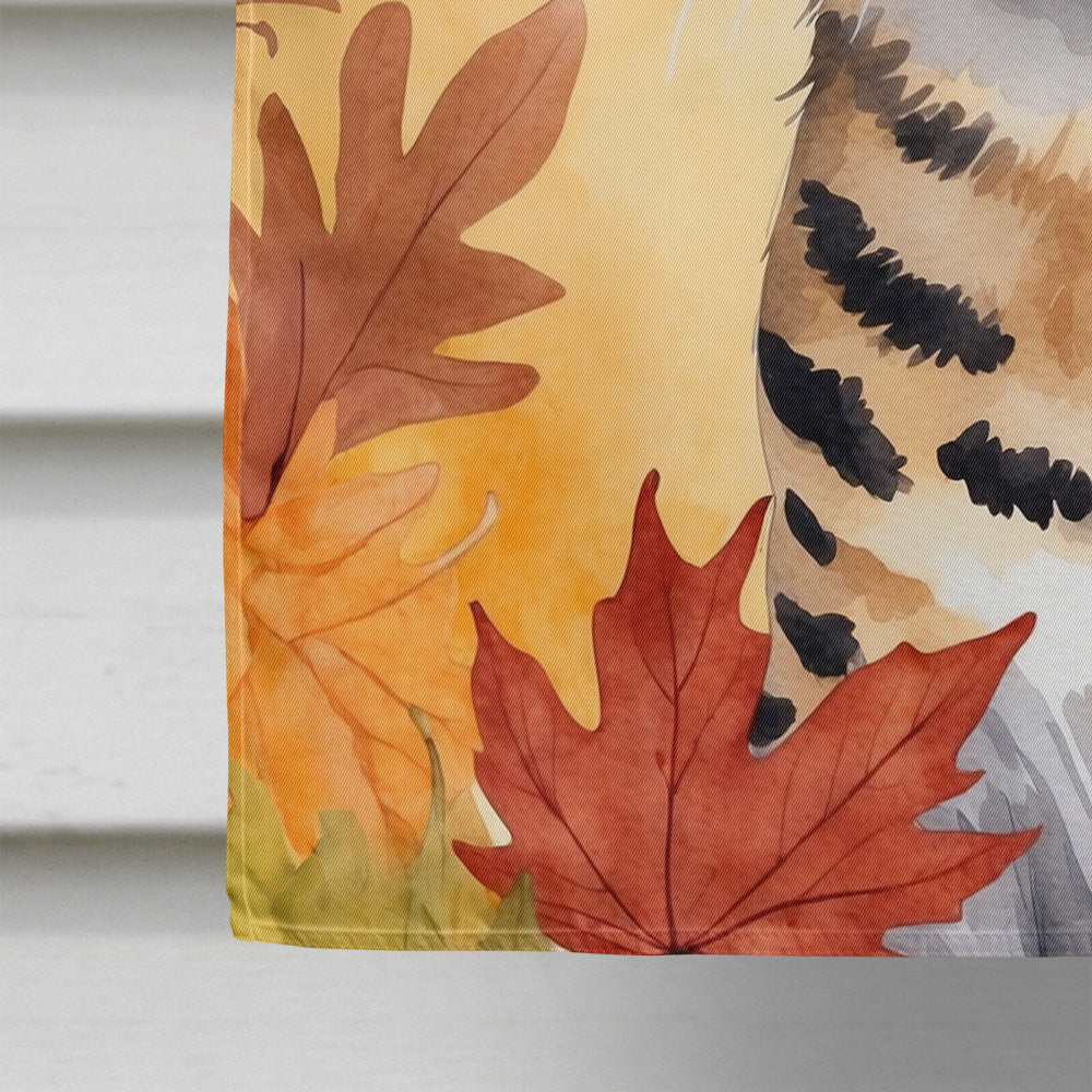 Savannah Cat in Fall Leaves House Flag 28x40 Porch Sleeve Pole Decorative Outside Yard Banner Artwork Wall Hanging, Polyester