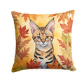 Savannah Cat in Fall Leaves Decorative Throw Pillow 14x14 Indoor Outdoor Accent Cushion, Fabric Cover with Insert for Sofa, Bed, Porch & Living Room