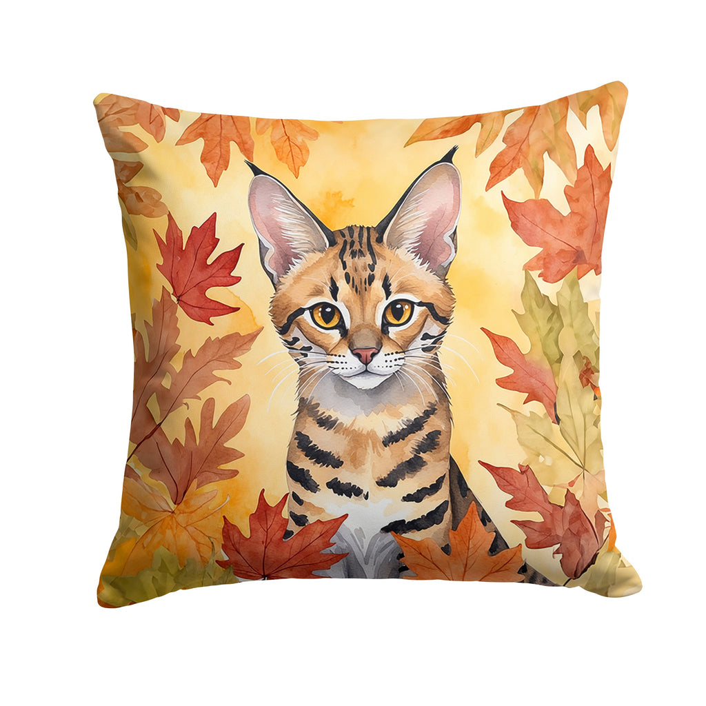 Savannah Cat in Fall Leaves Decorative Throw Pillow 18x18 Indoor Outdoor Accent Cushion, Fabric Cover with Insert for Sofa, Bed, Porch & Living Room