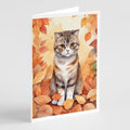 Scottish Fold Cat in Fall Leaves Greeting Cards Pack of 8 Blank Cards with Envelopes Whimsical A7 Size 5x7