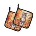 Scottish Fold Cat in Fall Leaves Pot Holder Set of 2 Heat Resistant Quilted Hot Pads 7.5 x 7.5 Inch, Insulated Kitchen Trivets for Cooking & Baking