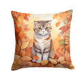 Scottish Fold Cat in Fall Leaves Decorative Throw Pillow 18x18 Indoor Outdoor Accent Cushion, Fabric Cover with Insert for Sofa, Bed, Porch & Living Room