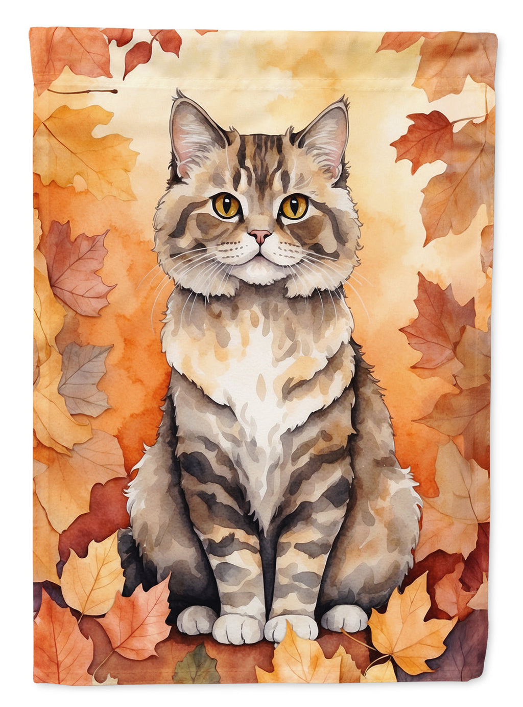 Selkirk Rex Cat in Fall Leaves House Flag 28x40 Porch Sleeve Pole Decorative Outside Yard Banner Artwork Wall Hanging, Polyester