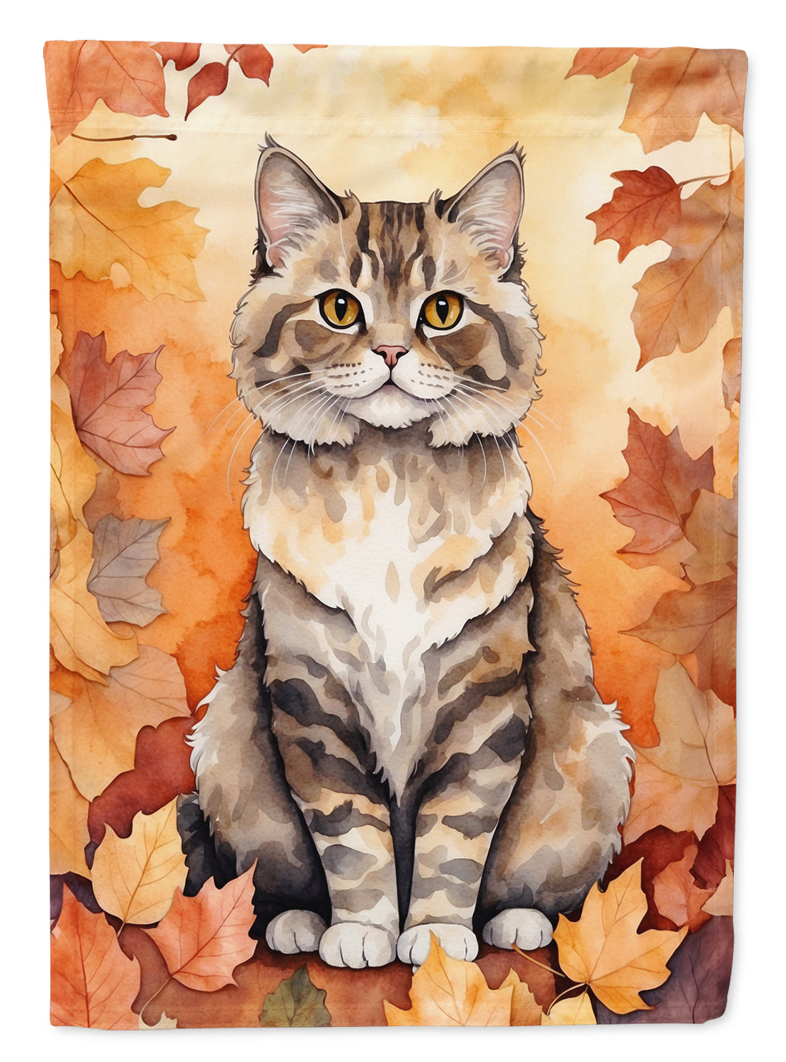 Selkirk Rex Cat in Fall Leaves House Flag 28x40 Porch Sleeve Pole Decorative Outside Yard Banner Artwork Wall Hanging, Polyester