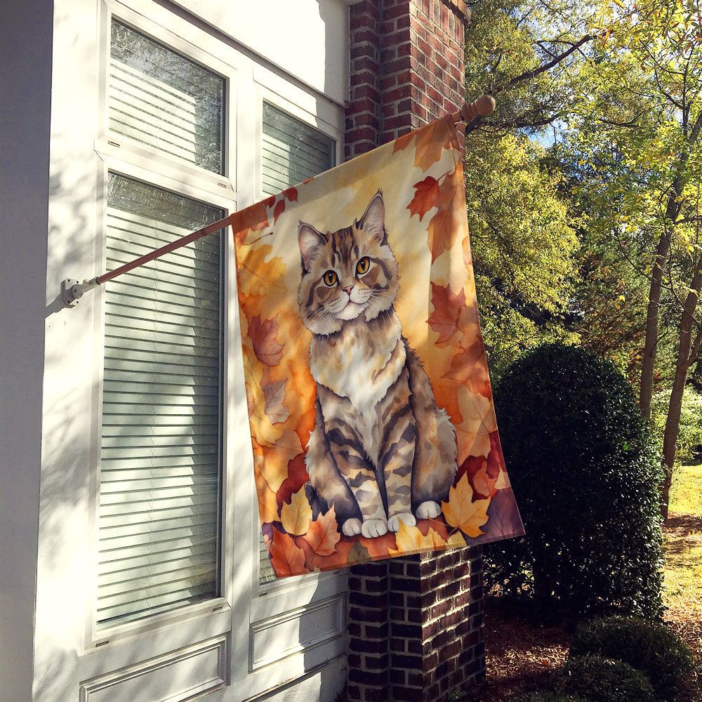 Selkirk Rex Cat in Fall Leaves House Flag 28x40 Porch Sleeve Pole Decorative Outside Yard Banner Artwork Wall Hanging, Polyester
