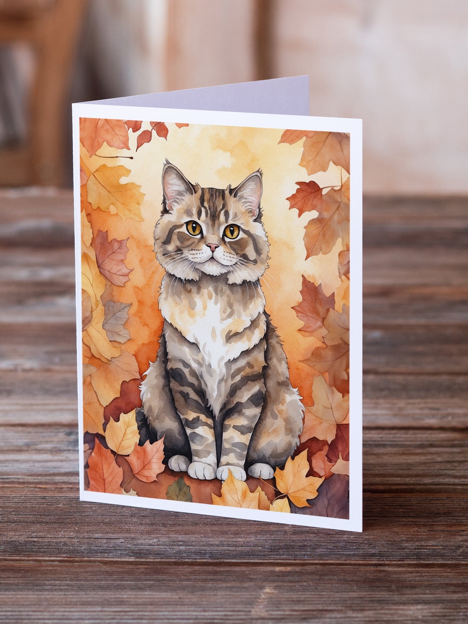 Selkirk Rex Cat in Fall Leaves Greeting Cards Pack of 8 Blank Cards with Envelopes Whimsical A7 Size 5x7