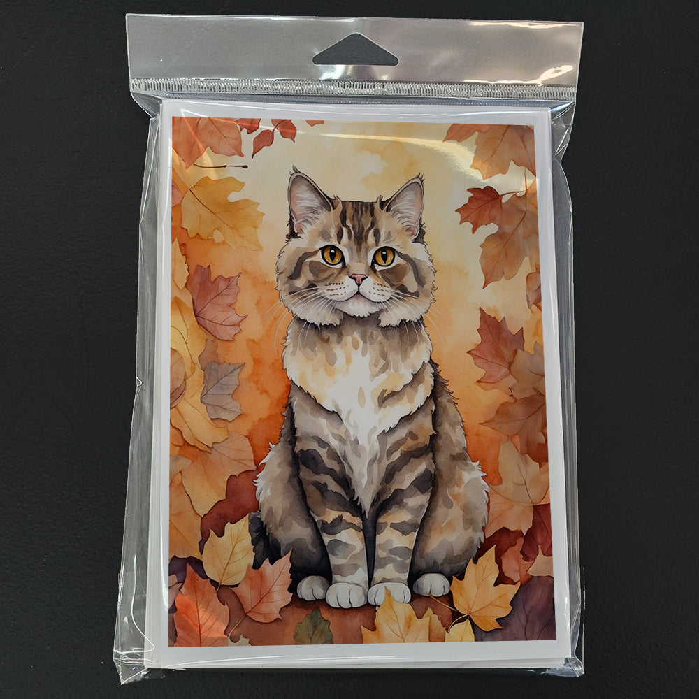Selkirk Rex Cat in Fall Leaves Greeting Cards Pack of 8 Blank Cards with Envelopes Whimsical A7 Size 5x7
