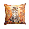 Selkirk Rex Cat in Fall Leaves Decorative Throw Pillow 18x18 Indoor Outdoor Accent Cushion, Fabric Cover with Insert for Sofa, Bed, Porch & Living Room