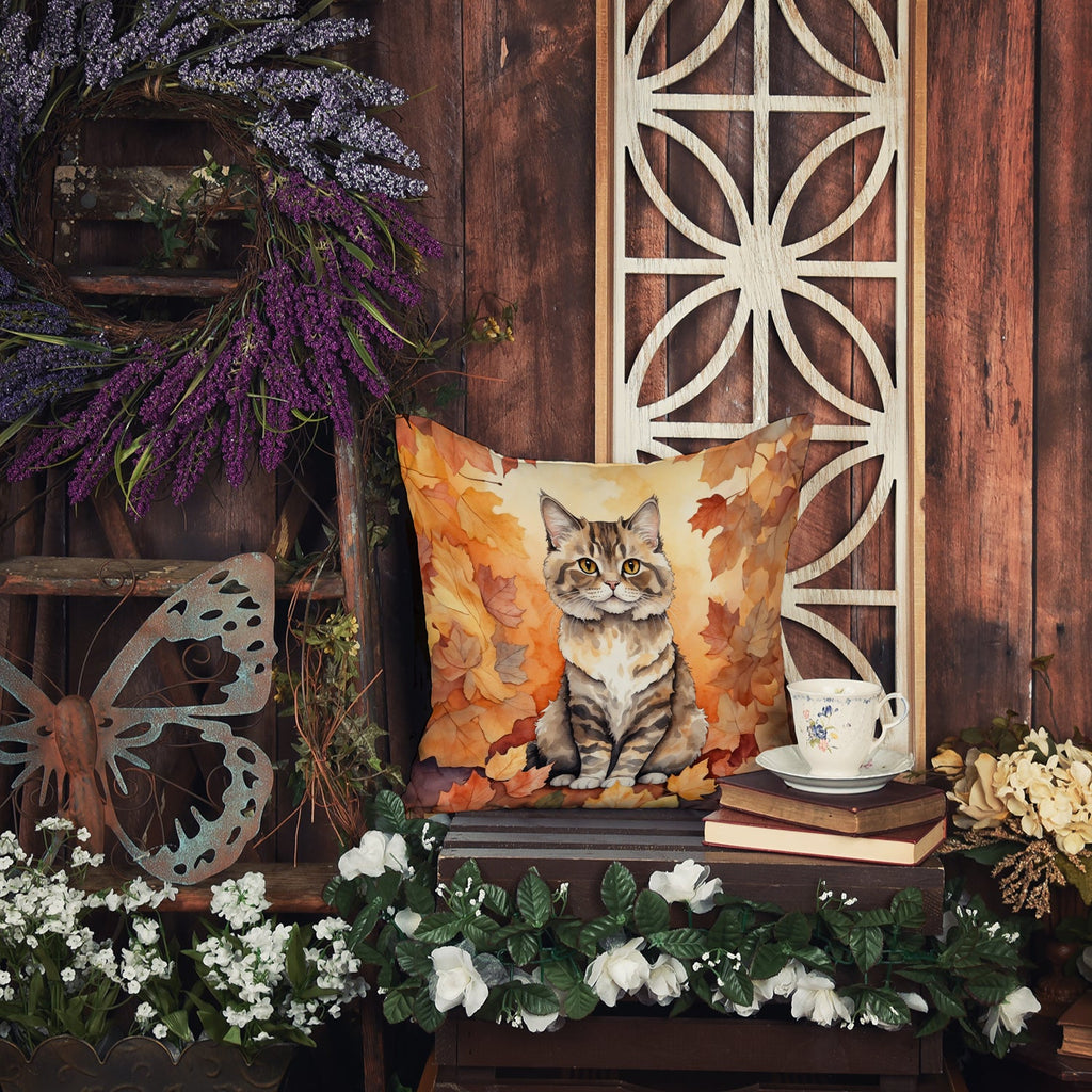 Selkirk Rex Cat in Fall Leaves Decorative Throw Pillow 18x18 Indoor Outdoor Accent Cushion, Fabric Cover with Insert for Sofa, Bed, Porch & Living Room