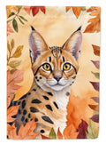 Serengeti Cat in Fall Leaves House Flag 28x40 Porch Sleeve Pole Decorative Outside Yard Banner Artwork Wall Hanging, Polyester