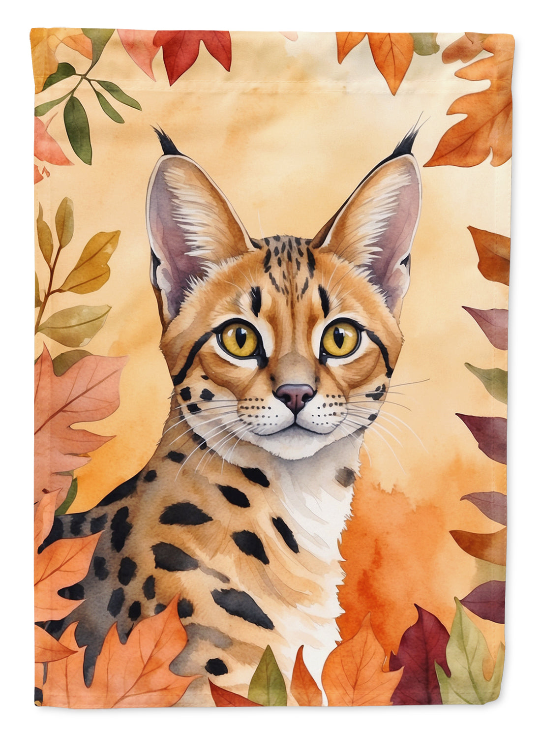 Serengeti Cat in Fall Leaves House Flag 28x40 Porch Sleeve Pole Decorative Outside Yard Banner Artwork Wall Hanging, Polyester