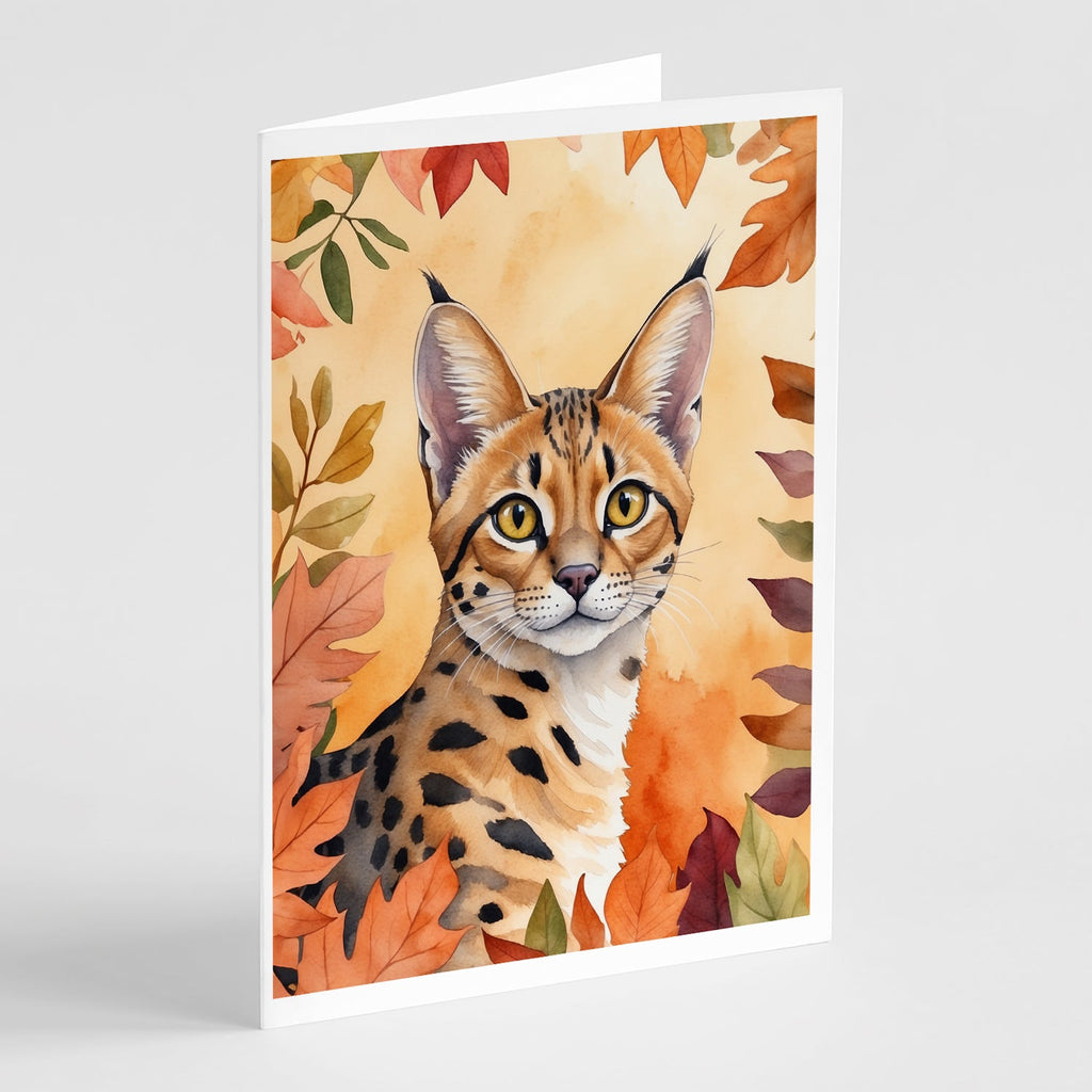 Serengeti Cat in Fall Leaves Greeting Cards Pack of 8 Blank Cards with Envelopes Whimsical A7 Size 5x7