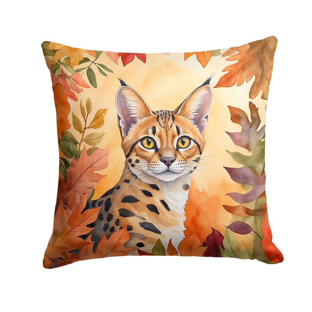 Serengeti Cat in Fall Leaves Decorative Throw Pillow 14x14 Indoor Outdoor Accent Cushion, Fabric Cover with Insert for Sofa, Bed, Porch & Living Room