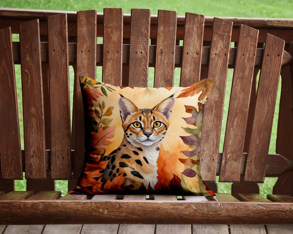 Serengeti Cat in Fall Leaves Decorative Throw Pillow 14x14 Indoor Outdoor Accent Cushion, Fabric Cover with Insert for Sofa, Bed, Porch & Living Room