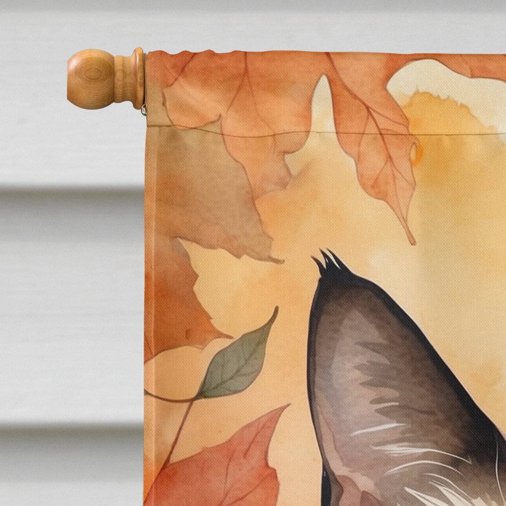 Siamese Cat in Fall Leaves House Flag 28x40 Porch Sleeve Pole Decorative Outside Yard Banner Artwork Wall Hanging, Polyester