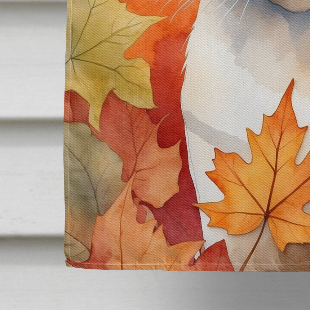 Siamese Cat in Fall Leaves House Flag 28x40 Porch Sleeve Pole Decorative Outside Yard Banner Artwork Wall Hanging, Polyester