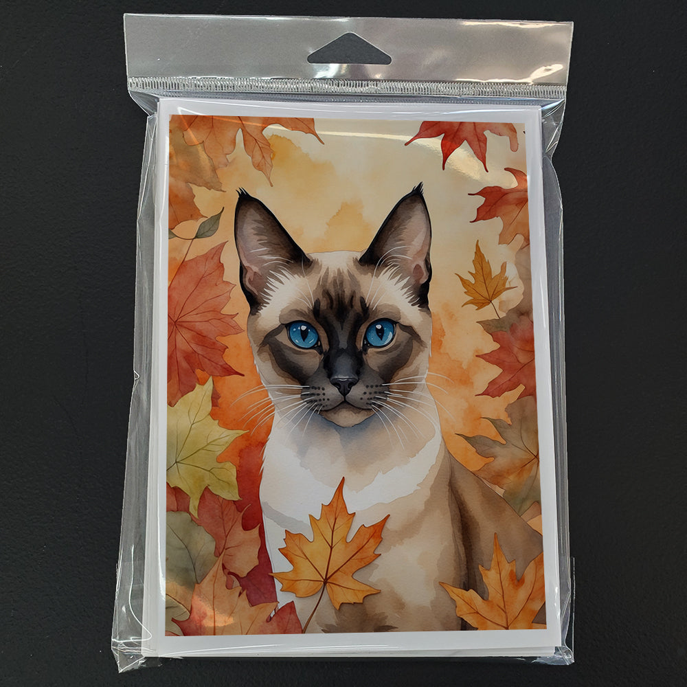Siamese Cat in Fall Leaves Greeting Cards Pack of 8 Blank Cards with Envelopes Whimsical A7 Size 5x7