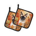 Siamese Cat in Fall Leaves Pot Holder Set of 2 Heat Resistant Quilted Hot Pads 7.5 x 7.5 Inch, Insulated Kitchen Trivets for Cooking & Baking