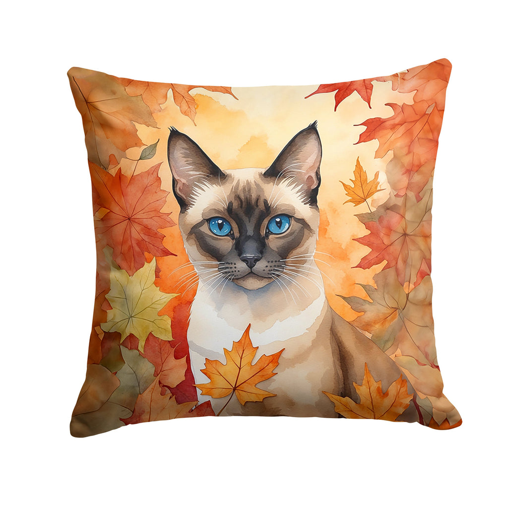 Siamese Cat in Fall Leaves Decorative Throw Pillow 18x18 Indoor Outdoor Accent Cushion, Fabric Cover with Insert for Sofa, Bed, Porch & Living Room