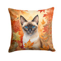 Siamese Cat in Fall Leaves Decorative Throw Pillow 18x18 Indoor Outdoor Accent Cushion, Fabric Cover with Insert for Sofa, Bed, Porch & Living Room