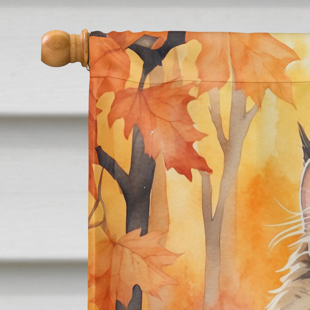 Siberian Cat in Fall Leaves House Flag 28x40 Porch Sleeve Pole Decorative Outside Yard Banner Artwork Wall Hanging, Polyester