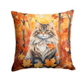 Siberian Cat in Fall Leaves Decorative Throw Pillow 14x14 Indoor Outdoor Accent Cushion, Fabric Cover with Insert for Sofa, Bed, Porch & Living Room