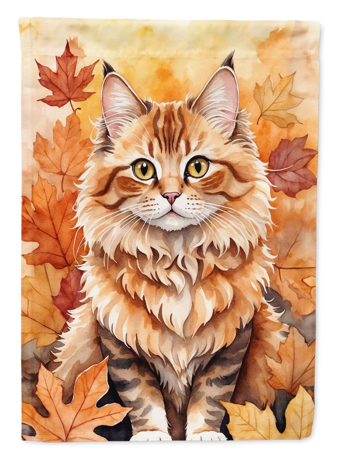 Skookum Cat in Fall Leaves House Flag 28x40 Porch Sleeve Pole Decorative Outside Yard Banner Artwork Wall Hanging, Polyester
