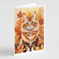 Skookum Cat in Fall Leaves Greeting Cards Pack of 8 Blank Cards with Envelopes Whimsical A7 Size 5x7
