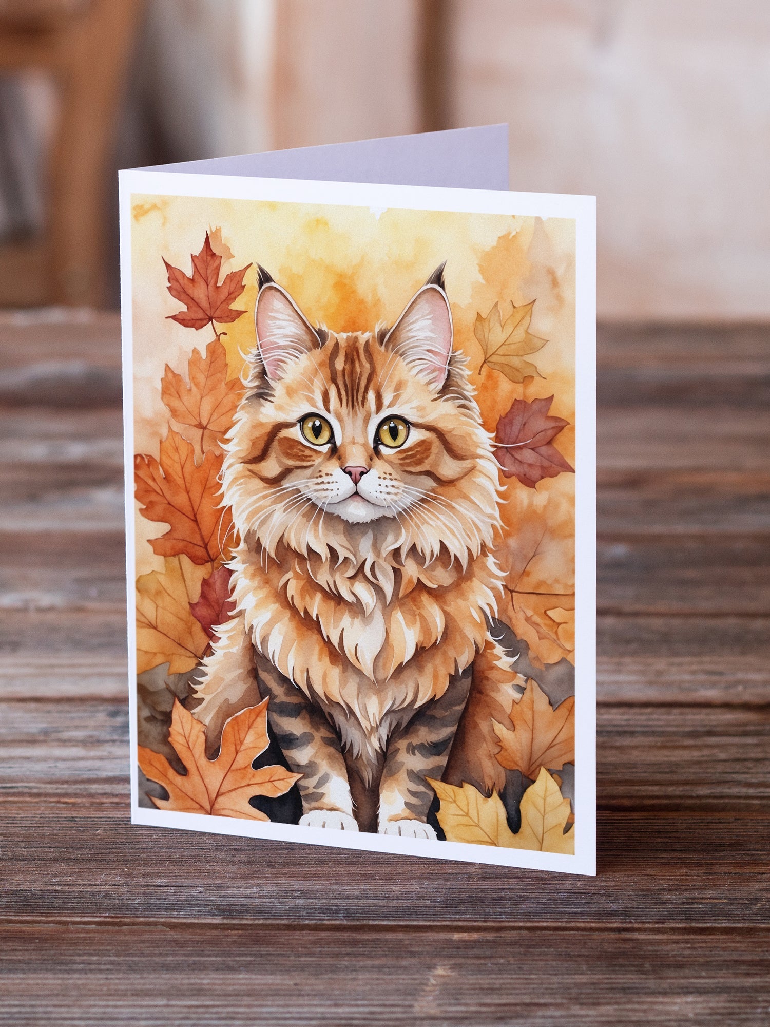 Skookum Cat in Fall Leaves Greeting Cards Pack of 8 Blank Cards with Envelopes Whimsical A7 Size 5x7