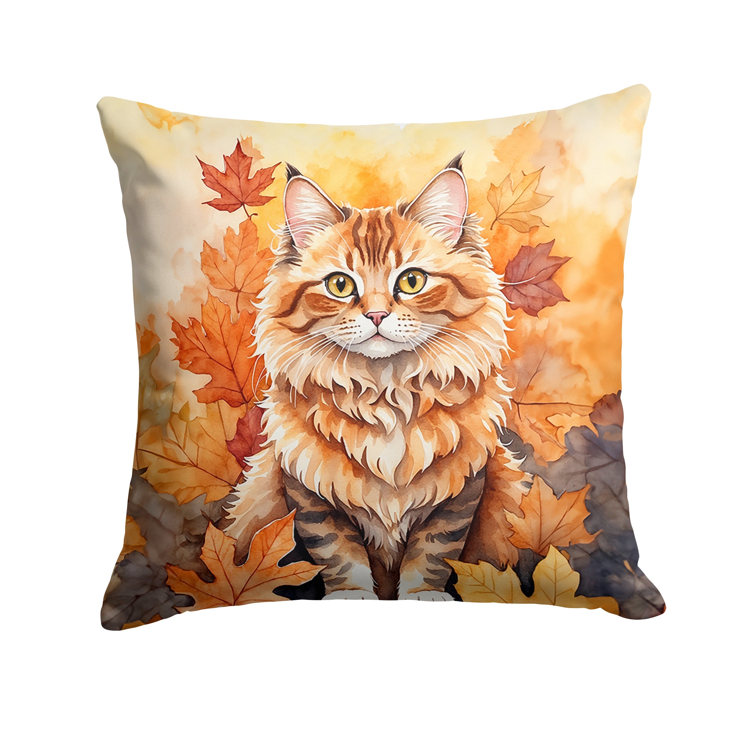 Skookum Cat in Fall Leaves Decorative Throw Pillow 14x14 Indoor Outdoor Accent Cushion, Fabric Cover with Insert for Sofa, Bed, Porch & Living Room
