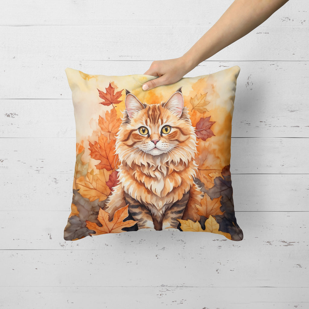 Skookum Cat in Fall Leaves Decorative Throw Pillow 18x18 Indoor Outdoor Accent Cushion, Fabric Cover with Insert for Sofa, Bed, Porch & Living Room