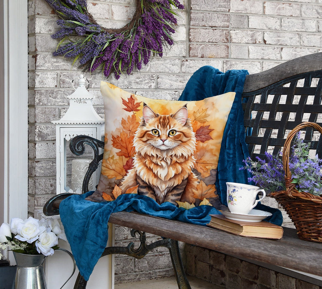 Skookum Cat in Fall Leaves Decorative Throw Pillow 18x18 Indoor Outdoor Accent Cushion, Fabric Cover with Insert for Sofa, Bed, Porch & Living Room