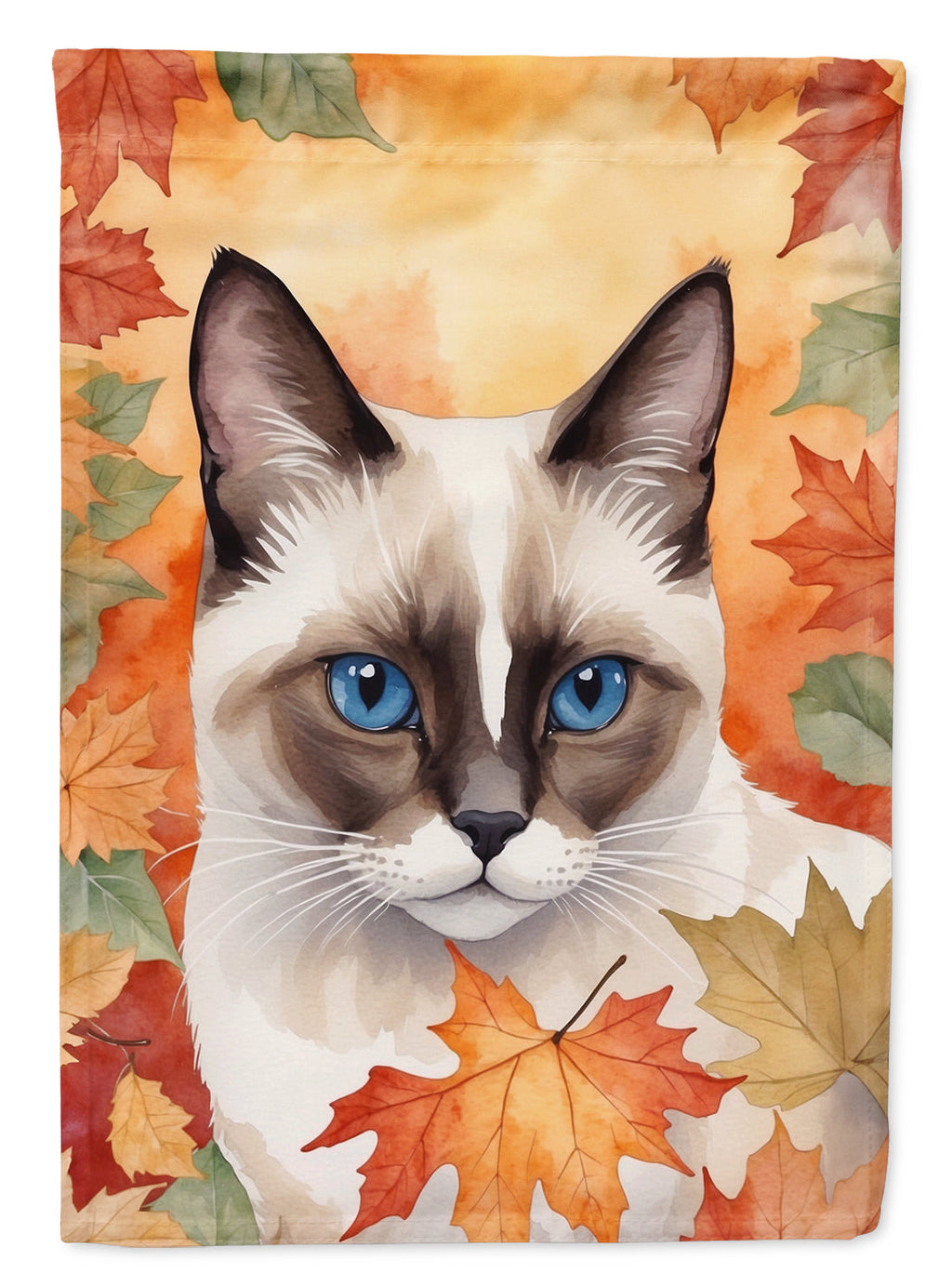 Snowshoe Cat in Fall Leaves House Flag 28x40 Porch Sleeve Pole Decorative Outside Yard Banner Artwork Wall Hanging, Polyester