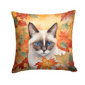 Snowshoe Cat in Fall Leaves Decorative Throw Pillow 14x14 Indoor Outdoor Accent Cushion, Fabric Cover with Insert for Sofa, Bed, Porch & Living Room