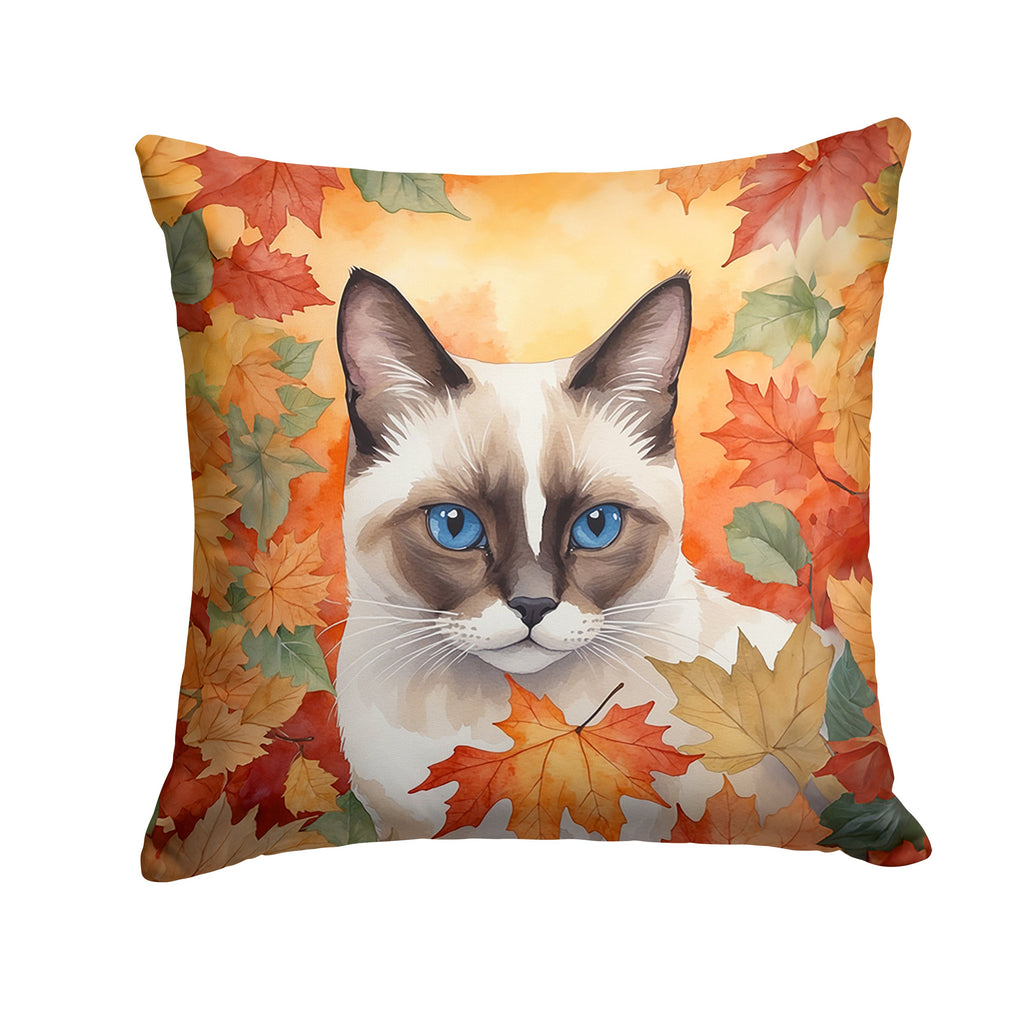Snowshoe Cat in Fall Leaves Decorative Throw Pillow 18x18 Indoor Outdoor Accent Cushion, Fabric Cover with Insert for Sofa, Bed, Porch & Living Room