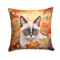 Snowshoe Cat in Fall Leaves Decorative Throw Pillow 18x18 Indoor Outdoor Accent Cushion, Fabric Cover with Insert for Sofa, Bed, Porch & Living Room