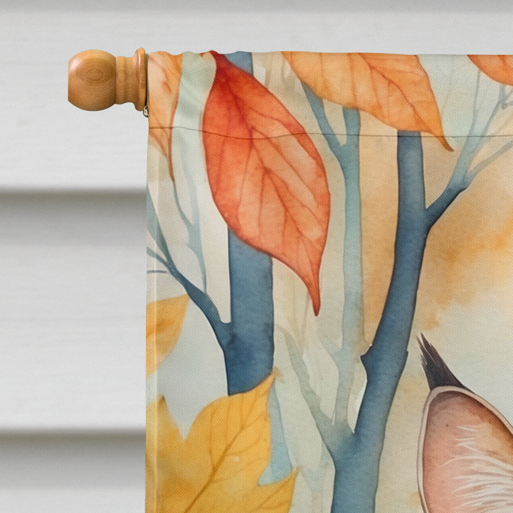 Sokoke Cat in Fall Leaves House Flag 28x40 Porch Sleeve Pole Decorative Outside Yard Banner Artwork Wall Hanging, Polyester