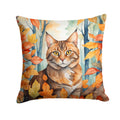 Sokoke Cat in Fall Leaves Decorative Throw Pillow 14x14 Indoor Outdoor Accent Cushion, Fabric Cover with Insert for Sofa, Bed, Porch & Living Room
